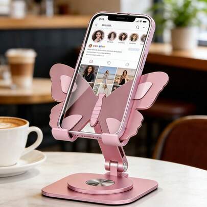 Cute Butterfly Aluminum Alloy Phone Stand, 360° Adjustable Foldable Desktop Tablet Holder - Universal Portable Phone Stand Compatible With Iphone, And Most Smartphones & Tablets, Decorative Home/Office Desk Accessory