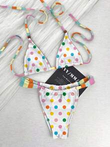 Bộ bikini hai mảnh buộc dây màu trơn kiểu retro ngọt ngào dành cho nữ, đồ bơi gợi cảm ôm sát, thanh lịch, thích hợp cho kỳ nghỉ hè, tiệc tùng, đi biển. - Nhiều màu - Xem 4