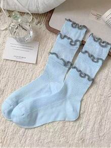 1/5 Đôi tất nữ cao đến bắp chân có bèo nhún, kiểu dáng thanh lịch, dễ thương, thoáng mát, phù hợp với váy, giày công sở, giày lười, mùa xuân/hè. - Nhiều màu - Xem 8