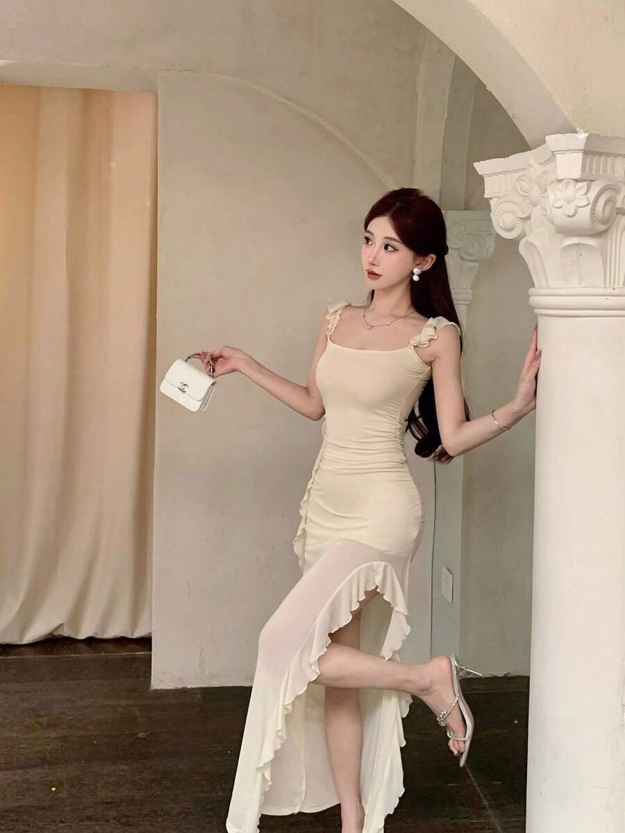 Women Long Dresses - Apricot - View 1