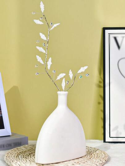 1 bó hoa giả đính hạt pha lê trắng tinh tế, trang trí nhà cửa sang trọng, cây nhân tạo, quà tặng ngày lễ, bó hoa, bình hoa, vật trang trí, thân uốn cong, cắm hoa sáng tạo, thích hợp trang trí bàn tiệc cưới.