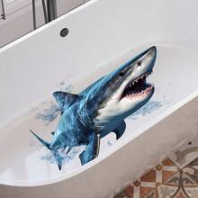 1pc 30x40 Cracked Wall Great White Shark Wall Sticker, Realistic Water Splash Combination, Self-Adhesive Easy To Apply, Creative Wall Decor - Multicolor - View 6