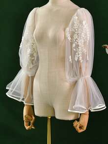 1 paire de manchettes de mariée décorées de dentelle délicate, style manches bouffantes, cache-bras élégant et polyvalent, convient pour la robe de mariée des femmes, convient pour assister à des galas, des bals, accessoires de robe de mariée - Multicolore - Voir 5