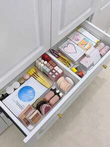 18/11/8/7/6/4/1 Set de boîtes de rangement transparentes pour tiroirs, convient pour les cosmétiques, les rouges à lèvres, les parfums, les pinceaux de maquillage, les ombres à paupières, les soins de la peau, les ustensiles de cuisine, les collations, la papeterie, la décoration de chambre, la décoration de maison, la décoration de salle de bain, les accessoires de bureau - Transparent - Voir 4