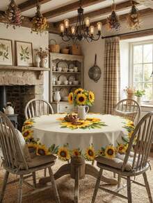 1pc Polyester Sunflower & Leaf Pattern Tablecloth, Vibrant Watercolor Style, Waterproof & Stain-Resistant, Rectangular Table Cover With Sunflower & Floral Decor, Foldable Protective Table Decor, Suitable For Summer Home Decor, Garden Party, Brunch, Dining Table, Patio, Picnic, Indoor & Outdoor Activities - 001 - View 9