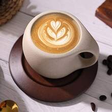 3pcs/Set Ceramic Coffee Cup Saucer, Black Ceramic Coffee Mug With Wooden Saucer, Home Kitchen Dining Room Coffee Cup Saucer Set For Tea Coffee Milk Fruit Juice, Microwave & Dishwasher, Suitable For Outdoor Wedding Party Gift Birthday - Multicolor - View 5