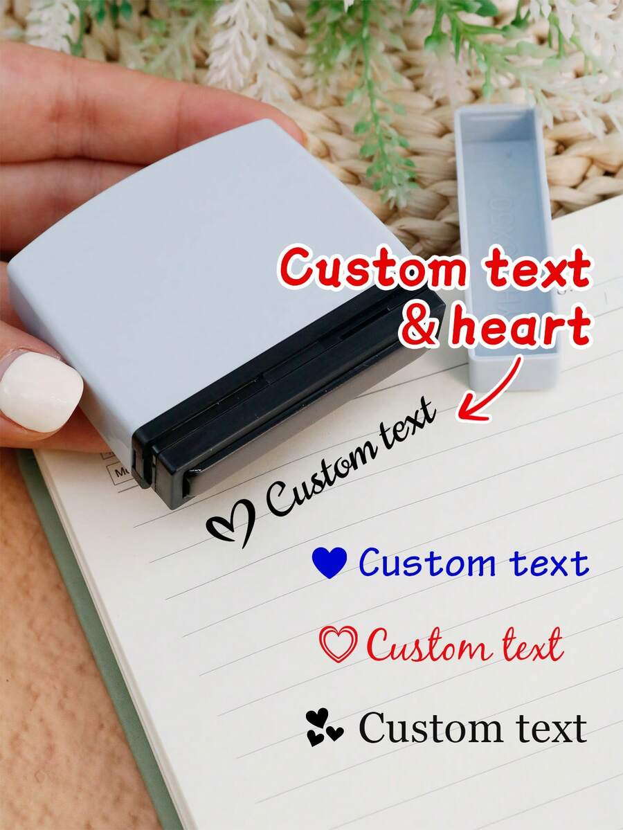 Custom Long Text Stamp-With Heart Pattern, Personalized Signature Stamp, One Line Stamp, Minimalist Clean Style For Office Documents Planner Journals, Customized Name Line Stamp Gift For Business Use Birthday Anniversary, Customizable One Line Stamp Unique Practical Gift For Professionals Friends Family - Style a - View 1