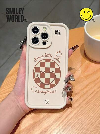 SmileyWorld® 1 件装减震全包覆 TPU 材质高档竹纹手机壳，双色格子笑脸字母星形图案，UV 印刷，兼容 17、16、15、14、13、12、11 Pro Max，适合作为节日礼物、日常通勤使用，防摔设计，品质卓越。