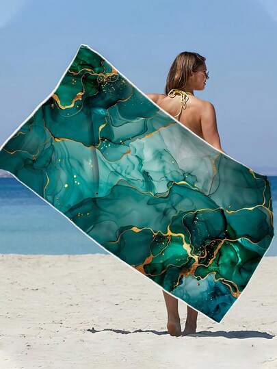 【250克超柔软速干】沙滩巾 | 70*140厘米/90*180厘米可选 | 玉绿色和金色图案印花 | 高吸水性便携游泳巾、浴室装饰巾、沙滩巾 | 适用于夏季海滩、游泳、旅行、露营、健身