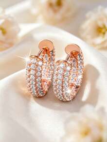 2 chiếc khuyên tai tròn Zirconia thời trang thanh lịch tinh tế lãng mạn, thích hợp cho phụ nữ đeo hàng ngày hoặc làm quà tặng Ngày của Mẹ - E317 - Xem 5