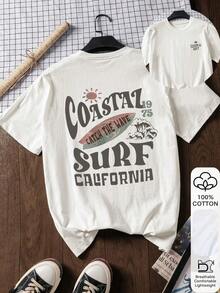 Oberteile Damen, Sommer-Tops, 100% Baumwolle, Kurzarm-T-Shirt mit California Beach-Print und Schriftzügen für Damen, Sommer-T-Shirt, Grafik-T-Shirt, lässiges Sommer-Outfit, Baumwoll-T-Shirt, Sommer-Top, Print-Design, Sommer-T-Shirt, T-Shirt für Damen, Top, Sommerkleidung, Urlaubsoutfit, Strand-Outfit, minimalistische Resort-Kleidung, Baumwoll-T-Shirt, Sommer-Outfit Damen - Weiss - Übersicht 6