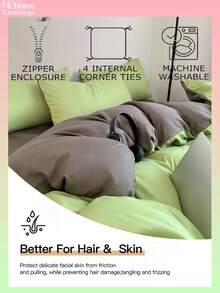 Juego de ropa de cama de 3 piezas en verde claro y gris oscuro, 1 funda nórdica y 2 fundas de almohada, textil para el hogar suave y cómodo, suave y amigable con la piel, disponible en varios colores, adecuado para dormitorio, decoración del hogar simple y de moda, juego de ropa de cama cómodo para el dormitorio, juego de moda, lavable a máquina, sin relleno - Verde Pastel - Ver 2