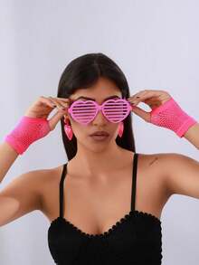 3件套心形眼镜，多巴胺粉色心形百叶窗时尚眼镜，性感派对拍照道具，80年代复古音乐节心形百叶窗时尚眼镜，迪斯科舞蹈角色扮演道具，适合万圣节装扮、音乐节、狂欢节、毕业派对、单身派对 - 彩色 - 查看 5
