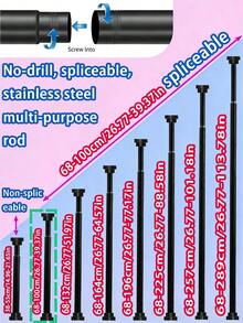 可伸缩不锈钢窗帘杆、伸缩杆、衣柜杆、浴帘杆、可调节弹簧伸缩杆、晾衣杆、杆支架、厨房收纳杆、弹簧浴帘杆、无需钻孔可调节浴室隔断弹簧杆、可调节黑色浴帘杆 - 彩色 - 查看 16