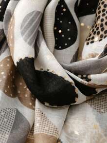 Écharpe vintage pour femmes avec motif cœur et impression feuille d'or, châle à double usage pour les trajets et les vacances, foulard artistique, paréo de plage - Noir - Voir 3