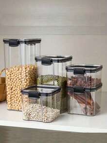 Frascos herméticos, recipientes de almacenamiento doméstico para alimentos para nueces, granos, aperitivos, despensa de cocina, refrigerador - transparente - Ver 7