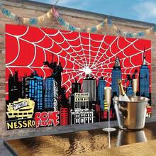 Red Spider Web & Cityscape Photography Backdrop - Theme Party Decor, Durable Polyester Fabric, No Electricity Needed Birthdays, Photo Booths, Events, Event Decoration| Dynamic City Scene|Easy Setup Fabric, Party Decorations 95gsm Room Decoration Bedroom Home Decor Tapestry 50X 60lnch (Approximately 137.2X) 152.4cm) Patterned Printed Blanket, Suitable Home Decoration To Enhance Atmosphere, Suitable Office, Camping, Travel, Home Decoration, Thanksgiving, Valentine's Day Blankets,, Wedding, New Year Gifts Her, Him, Family, Boyfriend, Girlfriend, Father, Family, Mother, Lover, Daughter, Son, Grandfather, Grandmother, Friends, Classmates, And Pets To Provide Gifts.Sofa, Bed, Car, Bedroom, Living Room, Office, Outdoor Camping - Nhiều màu - Xem 4
