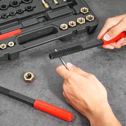 49-Piece Thread Chaser Set, UNC UNF And Metric Thread Restorer Tool, Rethreading Tool Kit With 22 Taps 24 Dies 3 Thread Files Storage Case, Heat Treated Steel, For Mechanics DIY Enthusiasts