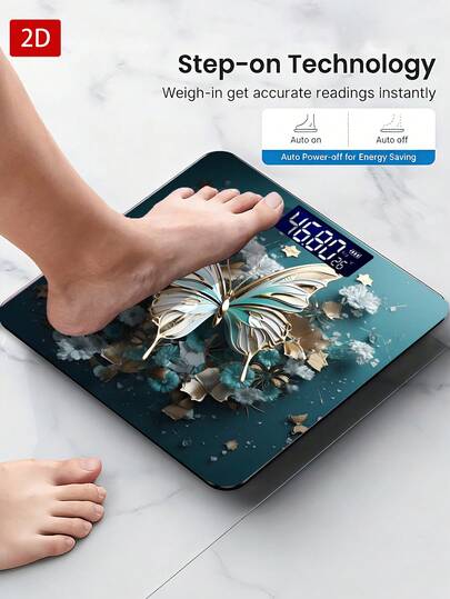 1个LED显示屏电子秤，2D蝴蝶装饰浴室秤，适合长期使用，满足家庭称重需求，圣诞节、新年、情人节礼物，使用AAA电池（不含电池）