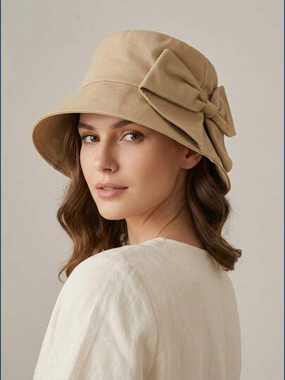 1pc Bow Decor Floppy Sun Hat, Large Brim For Spring/Summer Vacation Outdoor Sun Protection,Beach