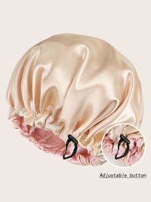 1个双面缎面睡眠帽，带可调节纽扣，双面丝滑发帽，适合卷发，夜间护发头巾 - 黑色 - 查看 10