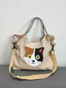 Nueva bolsa de compras plegable con patrón bordado de búho lindo y casual, de gran capacidad, adecuada para ir al trabajo, de compras, a la playa, a fiestas, para llevar al hombro o cruzada - Multicolor - Ver 3