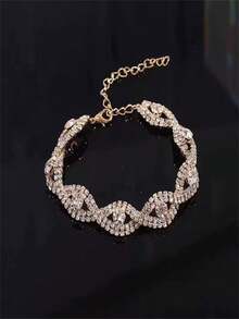 1pc European & American Style Bridal Hollow-Out Full Rhinestone Bracelet For Women - Hollow Out Full Diamond Women's Bracelet - View 8