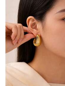 Set de 2/4 piezas de pendientes de aro curvo con forma de lágrima de metal, tono dorado/plateado, diseño grueso hipoalergénico, minimalista y elegante, adecuado para varios atuendos - Multicolor - Ver 3