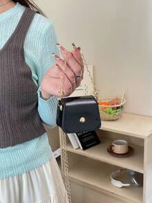 Bolso bandolera de cadena sólida con estampado de mini cocodrilo - Negro - Ver 4