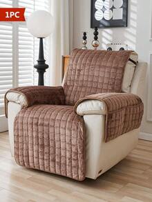 1/2pcs Modern Flannel Quilted Recliner Slipcover, Non-Slip Pet Friendly All Season Universal Sofa Cover - Beige Single Seat - View 1