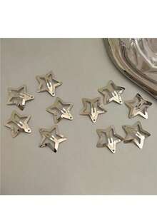 10 Pcs Ladies Golden Star Pattern BB Hair Clips Pentagram Hair Barrettes Hair Slides Cute Daily Hair Styling Accessories For School Casual Party, Hair Accessories, Beach, Accessories For Women - Star-shaped Hair Clip - View 4