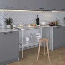 Stainless Steel Work Table with 1.5" Backsplash Metal Kitchen Food Prep Table NSF 48" Long x 24" Deep - Metal - Ver 8