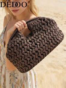 Dedoo 2026 New Natural Fiber Clutch, Handwoven Raffia Grass Summer Beach Bag, , Straw Bag - Coffee - View 6