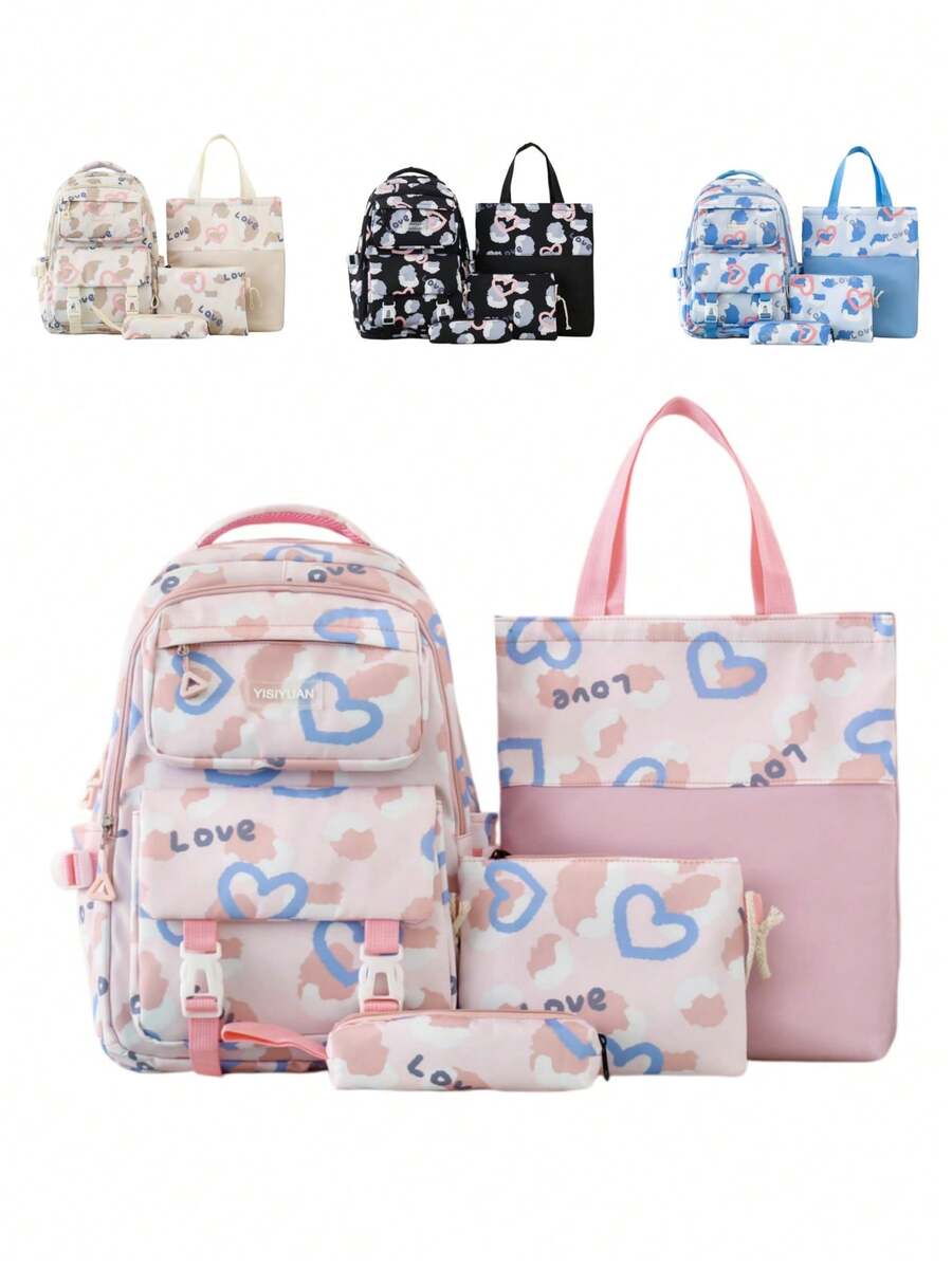 时尚迷彩爱心印花大容量多功能通勤背包，休闲宽敞多功能背包手提包 - 彩色 - 查看 1