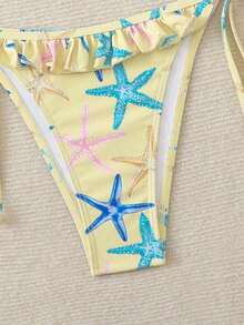Swim Mod Women's Swimsuit, Two-Piece Bikini Set With Halter Neck, Ruffles And Bow In Solid Color For Summer - 多色 5 - 查看 4