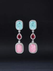 1 Pair Gorgeous Colorful Geometric CZ Drop Earrings, Copper Setting, Jewelry For Evening Dresses, Weddings & Parties - Drop Earrings - View 6