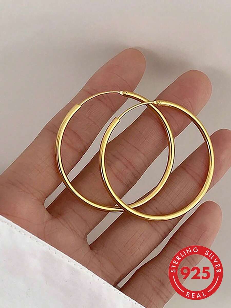 一对925纯银闪耀简约钻石圆形耳环，女士简约基础款个性化时尚优雅奢华珠宝礼物，适合约会