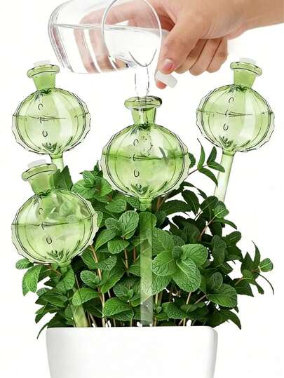 1/2/4/6/10pcs Cactus Shaped Self-Watering Devices, Plastic Watering Globes, Cute Decor, Green Cactus Shape, Plastic Material, Drip Irrigation Automatic Watering Balls, Large Capacity, Narrow Mouth Design For Longer Watering Time, Suitable For Indoor & Outdoor Plants