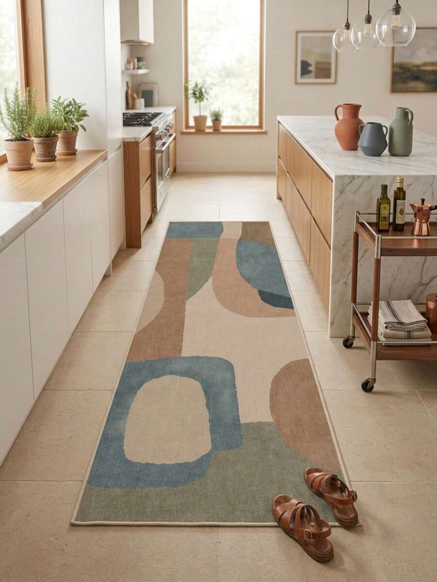 1pc Floor Mat/Rug (Rug, Carpet, Area Rug, Bath Mat, Bath Rug, Door Mat, Runners, Runner Rug), Modern Minimalist Luxury - Abstract Design Geometric Color Block Patchwork Pattern - Hallway Runner Carpet, Bathroom, Kitchen, Doorway, Entrance, Corridor, Bedside, Living Room, Bedroom, Etc.) + All-Season Soft Washable Rug, Home Decor - Multicolor - View 1
