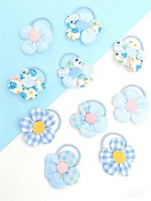 10个装青少年可爱雏菊发圈，柔软弹力发带，适合青少年女孩 - 藍色 - 查看 3