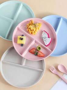 4pcs Microwave Plastic Divided Meal Plates, Round Salad Fruit Plates, Suitable For Diet Control And Weight Loss For Women And Students - Multicolor - View 8