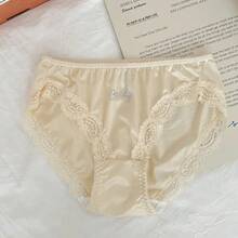 [Free Shipping] 3Pcs Bestie Shiny Dainty Rhinestone Panties~Sexy Lace Sweet Girly Panties, Cream Hues Comfortable Soft Skin-Friendly Briefs, Silky Satin Mid-Waisted Breathable Cotton Crotch Briefs.Valentine's Day Sexy Lace Panties For Women - Mature & Elegant Style - 膚色 - 查看 1