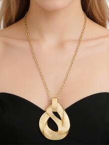 1件装时尚银色/哑光金色大号波西米亚简约几何合金吊坠项链，女士款，链长24英寸+2英寸延长链 - 彩色 - 查看 1