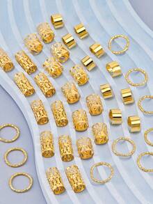 40pcs Mixed Styles Hair Scrunchies, Adjustable Hair Ties Suitable For Braiding Hairstyles, All Season - Gold - View 3
