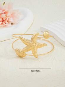 1pc New Starfish & Shell Arm Cuff, Beach Vacation Style, Minimalist Fashion Multifunctional Arm Accessory For Women,Summer,Jewellery,Festival,Accessories - Gold - View 2