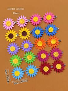 20 piezas Pasadores de pelo con girasoles de colores aleatorios, accesorios de pelo de estilo dulce adecuados para uso diario - Multicolor - Ver 8