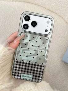 韩版绿色星形格子拼接，适用于苹果17 Pro Max手机壳，16寸保护套，14寸小巧手机壳，13寸新款15 Pro Max手机壳 - 綠色 - 查看 3
