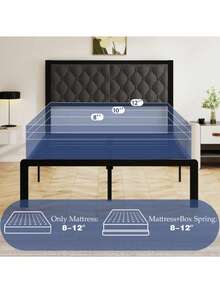 Grey Queen Size Metal Platform Bed Frame With Tufted Headboard, Under-Bed Storage, Noise-Free, No Box Spring Needed, Easy Assembly - Grey Queen - View 3