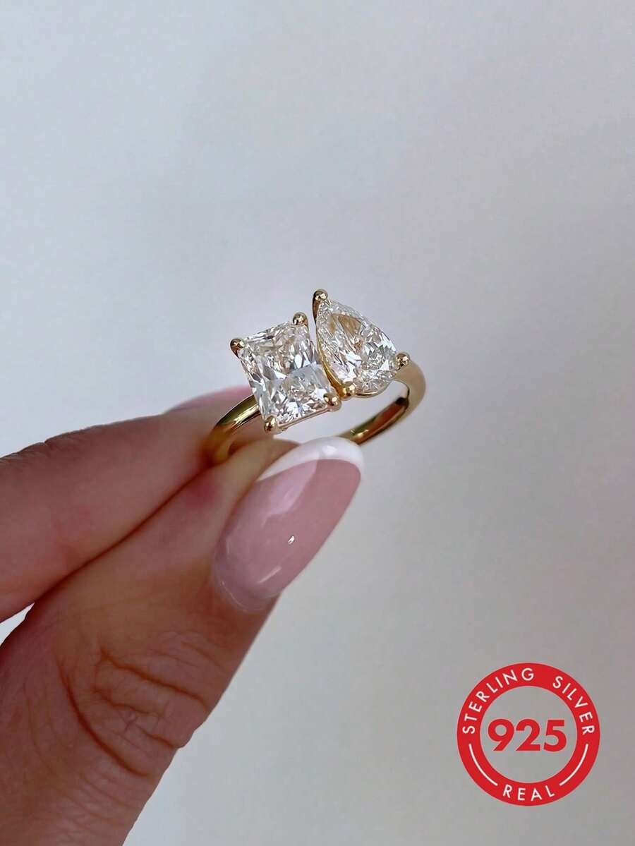 1枚925纯银经典水滴方形戒指，情人节生日情侣礼物，精致迷人的女士吊坠戒指