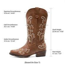 Women's Western Mid Calf Boots Square Toe Embroidered Stitched Pull On Country  For Party Music Festival  Cowboy Cowgirl   Boots - màu nâu - Xem 2